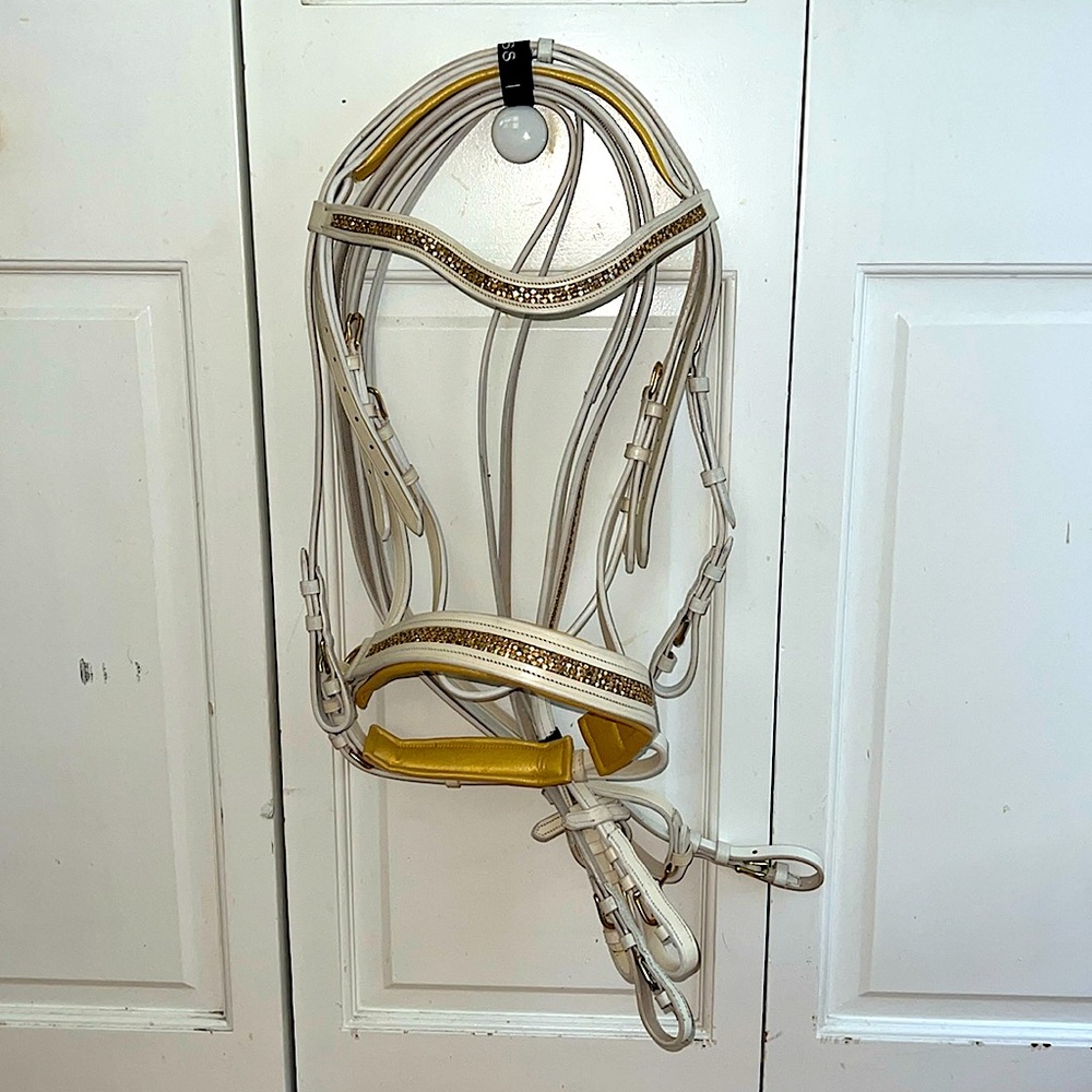 NWT White/Gold Oversized Padded Dressage Bridle